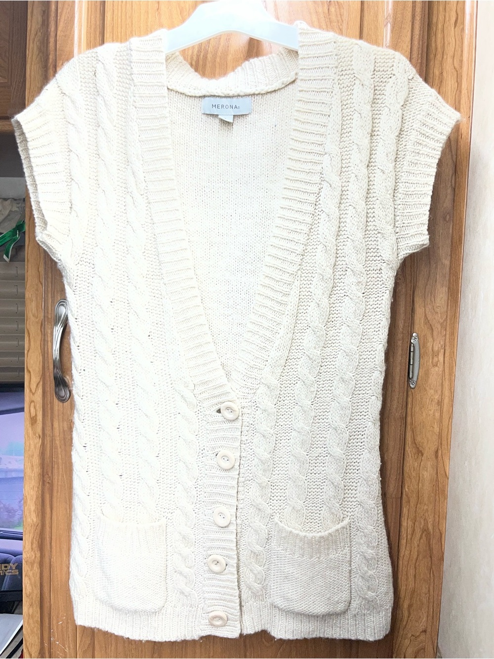 Merona Ivory Cable-Knit Short Sleeve Cardigan with Pockets